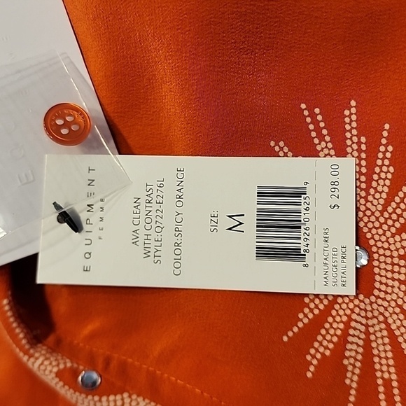 NWT Equipment Ava Clean with Contrast Silk Blouse in Spicy Orange Size‎ Medium - Picture 10 of 13